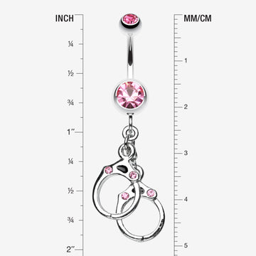 Detail View 1 of Handcuff Sparkle Belly Ring-Light Pink